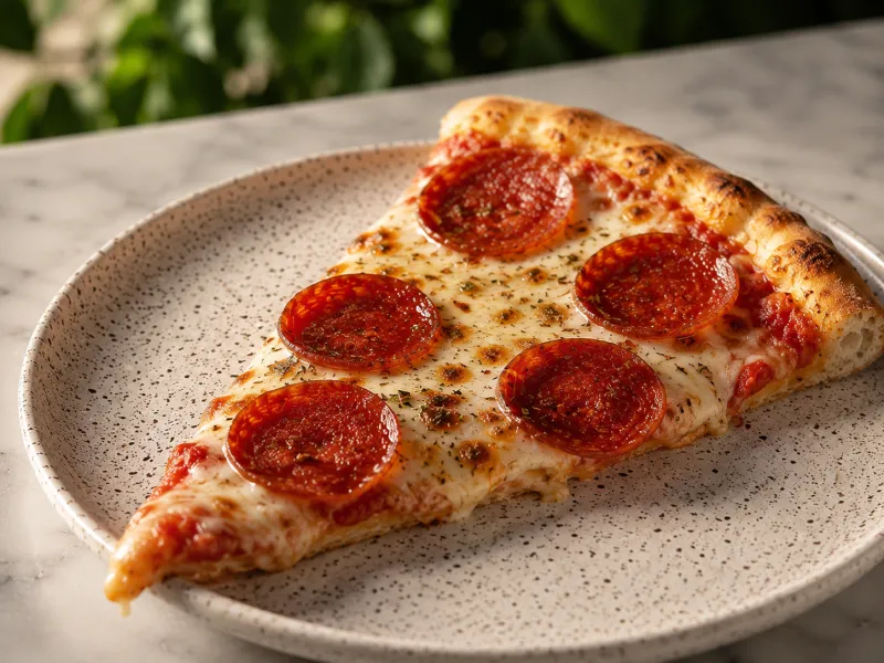 Pepperoni pizza slice on a plate